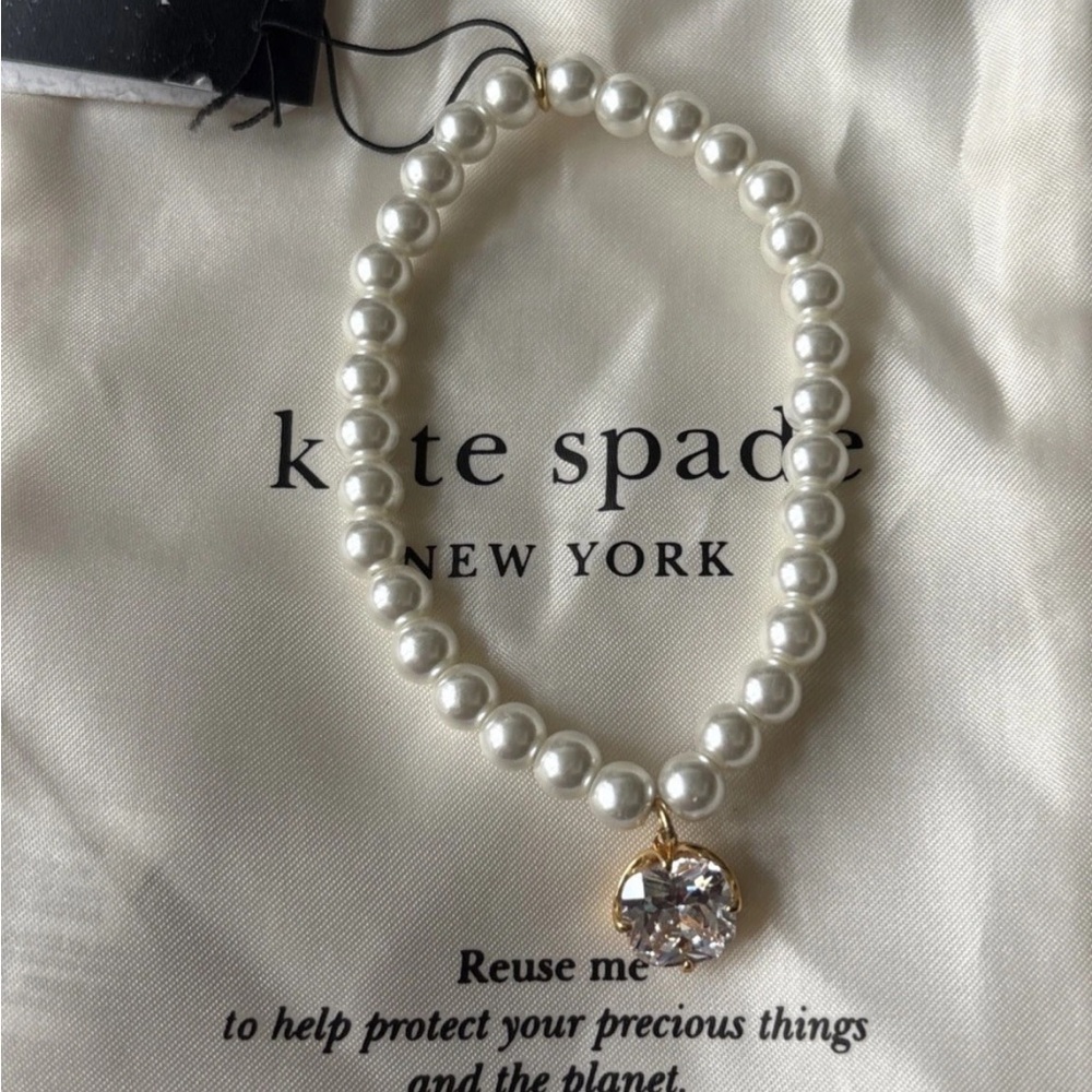 Kate Spade New York stone charm beaded stretch bracelet Gold/Silver Tone New